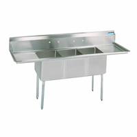 Economy 3-Compartment Stainless Steel Sink with Dual Drainboards and 24 x 24 x 14 Inch Bowls