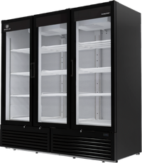 Beverage-Air Marketeer MT72-1B Three-Section Reach-In Hinged Glass Door Refrigerated Merchandiser, 66.3 Cu. Ft., Black