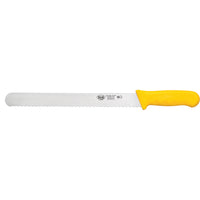 12-Inch Stamped Wavy Edge Carving Knife with High-Carbon German Steel Blade and Yellow Polypropylene Handle