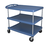Metro myCart Series 3-Shelf Open-Base Polymer Utility Cart, 26 x 36, Blue Microban