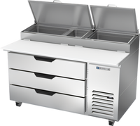 Beverage Air 60-Inch Pizza Top Refrigerated Prep Table with 3 Drawers