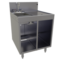 Glastender Underbar Wet Waste Sink Cabinet Base with Open Front, 24 x 24 Inch, Left Sink Compartment, Right Drainboard