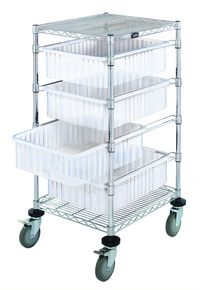 Quantum Mobile Bin Cart with 4 Clear Bins, 21 x 24 x 45 Inches, Chrome Plated