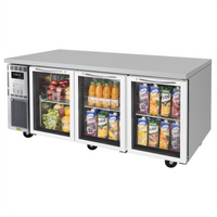 Turbo Air J Series 3-Section Glass Door Undercounter Refrigerator, 18.74 Cu. Ft.