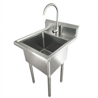 Omcan 1-Compartment Stainless Steel Laundry Sink with Gooseneck Faucet and Drain Basket, 24 x 21 x 33 Inches