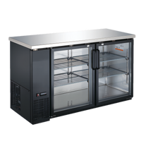 Omcan 61-Inch Two-Section Reach-In Glass Door Back Bar Cooler, Side-Mounted Self-Contained Refrigeration