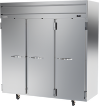 Beverage-Air Horizon Series Three-Section Reach-In Refrigerator, 71.52 Cu. Ft., Solid Doors, Top-Mounted Self-Contained