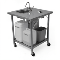 Portable Self-Contained Hand Wash Sink with Open Base and Stainless Steel Undershelf, Hot & Cold Water