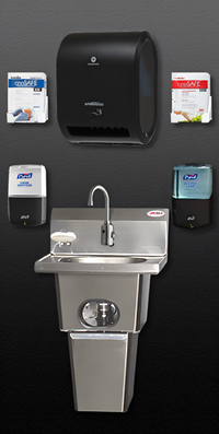 MicroGard Touch-Free Handwashing System with Waste Receptacle and End Splashes, 304 Stainless Steel