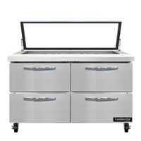 Continental Refrigerator Mighty Top SW48N18M-HGL-D 48-Inch Two-Section Sandwich Prep Table with Hinged Glass Lid and Drawers