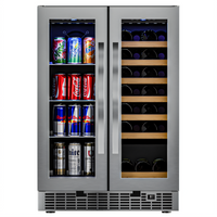 KoolMore 24-Inch Dual Zone Wine and Beverage Cooler with Full Glass Doors, 21-Bottle/60-Can Capacity, Built-In or Freestanding