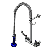 T&S Brass EasyInstall 8-Inch Wall Mount Pre-Rinse Unit with 18-Inch Riser, 44-Inch Hose, Ceramic Cartridges, and 1.07 GPM Spray Valve