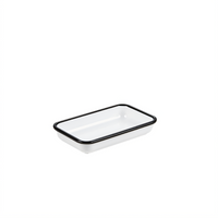 Rectangular Melamine Platter with Black Rim, White, 6-7/8 x 4-1/4 Inches