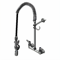 T&S Brass EasyInstall 8-Inch Wall Mount Pre-Rinse Unit with Lever Handles, 18-Inch Riser, 44-Inch Hose, and 1.07 GPM Spray Valve