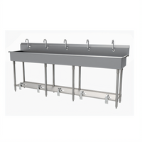 Advance Tabco 5-Station Freestanding Toe-Push Multiwash Hand Sink with Gooseneck Spouts, 100 Inch, 304 Stainless Steel