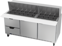 Beverage-Air SPED72HC-30M-2 Mega Top Sandwich Prep Table with 30-Pan Top, 2 Doors, 2 Drawers