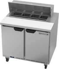 Beverage-Air 36-Inch Two-Section Sandwich Top Refrigerated Prep Table with 2 Doors and 8 Pan Opening