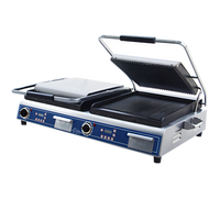 Globe Deluxe 14-Inch Double Countertop Electric Sandwich/Panini Grill with Grooved Cast Iron Plates