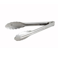 Winco 7-Inch Heavyweight Stainless Steel Utility Tongs with Coiled Spring and Scalloped Edge