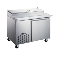 Omcan 50-Inch Refrigerated Pizza Prep Table, 1-Door, Side-Mounted Self-Contained, 13.8 Cu. Ft.