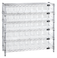 Quantum 36 x 12 x 36-Inch Bin Wire Shelving System with 6 Shelves and 40 Clear Bins, Chrome Plated