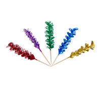 4-Inch Cocktail and Food Picks with Curly Foil Frill Tops, Wooden Stems, Assorted Colors