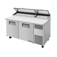 True 67-Inch 2-Section Pizza Prep Table with 19-1/2-Inch White Polyethylene Cutting Board