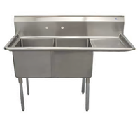 Serv-Ware 2-Compartment Economy Stainless Steel Sink with Right Drainboard, 14-Inch Deep Bowls