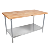 John Boos 108-Inch Wood Top Work Table with Adjustable Undershelf, Northern Hard Rock Maple