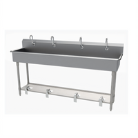 Advance Tabco Four-Station Freestanding Hand Wash Sink with Toe-Push Valves and Gooseneck Spouts, 80 Inch, 16 Gauge 304 Stainless Steel