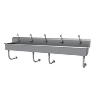 Advance Tabco FS-WM-100EF Wall-Mounted Multiwash Hand Wash Sink with 5 Electronic Faucets, 100 Inch, 304 Stainless Steel