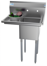 KoolMore 29-Inch 1-Compartment Stainless Steel Sink with Left Drainboard and Backsplash