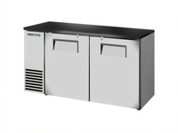 60-Inch Two-Section Solid Swing Door Back Bar Cooler, 24-Inch Depth, Black Sub Top, Stainless Steel Exterior