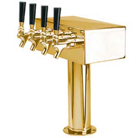 Micro Matic T-Style Air-Cooled Countertop Draft Beer Tower with 4 Brass Faucets, PVD Brass Finish