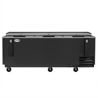 KoolMore 95-Inch Black Commercial Bottle Cooler with 3 Sliding Doors and Built-In Opener, 30 Cu. Ft.