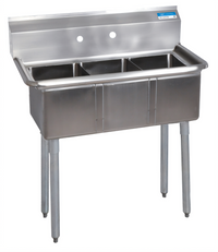 BK Resources Economy 3-Compartment Stainless Steel Sink with Legs and 9-Inch Backsplash