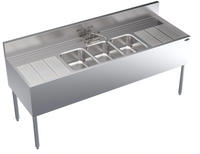 Krowne Royal Series Three Compartment Underbar Sink Unit with Dual Drainboards and Deck-Mount Faucet, 72