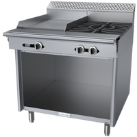 Garland Cuisine Series 36-Inch Heavy Duty Natural Gas Commercial Range with 2 Open Burners and 18-Inch Thermostatic Griddle, Storage Base