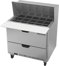 Beverage-Air 36-Inch One-Section Mega Top Refrigerated Prep Table, 15-Pan Top, 2 Drawers