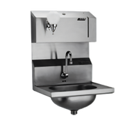 Wall-Mounted 304 Stainless Steel Hand Wash Sink with Battery-Powered Electronic Eye Gooseneck Spout, Soap & Towel Dispensers
