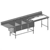 Eagle Spec-Master FNP Series 138-Inch Three-Compartment Stainless Steel Prep Sink with Left Prep Area and Left Drainboard