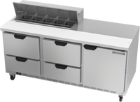 Beverage-Air 72-Inch Three-Section Sandwich Prep Table Refrigerator with 4 Drawers, 1 Door, and 10-Pan Top