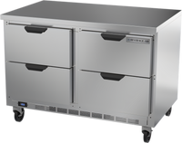 Beverage Air 48-Inch Two-Section Stainless Steel Worktop Freezer with 4 Drawers and Flat Top