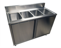 BK Resources Four-Compartment Stainless Steel Sink Cabinet with Hinged Doors, 48 x 24 Inches