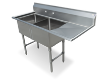 Steel Works Stainless 18-Gauge 304 Stainless Steel Two-Compartment Sink with Right Drainboard