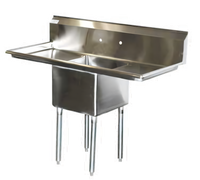 Serv-Ware 66-Inch 1 Bowl Economy Sink with Dual 24-Inch Drainboards, 18-Gauge 304 Stainless Steel