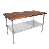 John Boos 48 x 24-Inch American Black Walnut Wood Top Work Table with Open Galvanized Base and Adjustable Undershelf
