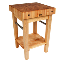 John Boos Pro Prep 24 Inch x 24 Inch End Grain Maple Butcher Block Work Table with Slatted Shelf