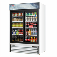Everest Refrigeration Two-Section Reach-In Glass Door Merchandiser Refrigerator, 48 Cu. Ft., Sliding Doors, Bottom Mounted