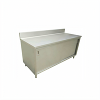 Omcan 60 Inch x 24 Inch Stainless Steel Enclosed Work Table with Sliding Doors and 6 Inch Backsplash
